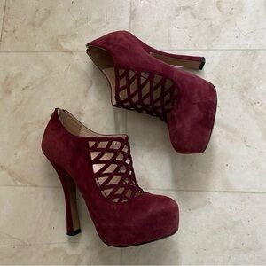 $1150 Prada Made in Italy Calzature Donna Oxblood Suede Platform Heels 6.5